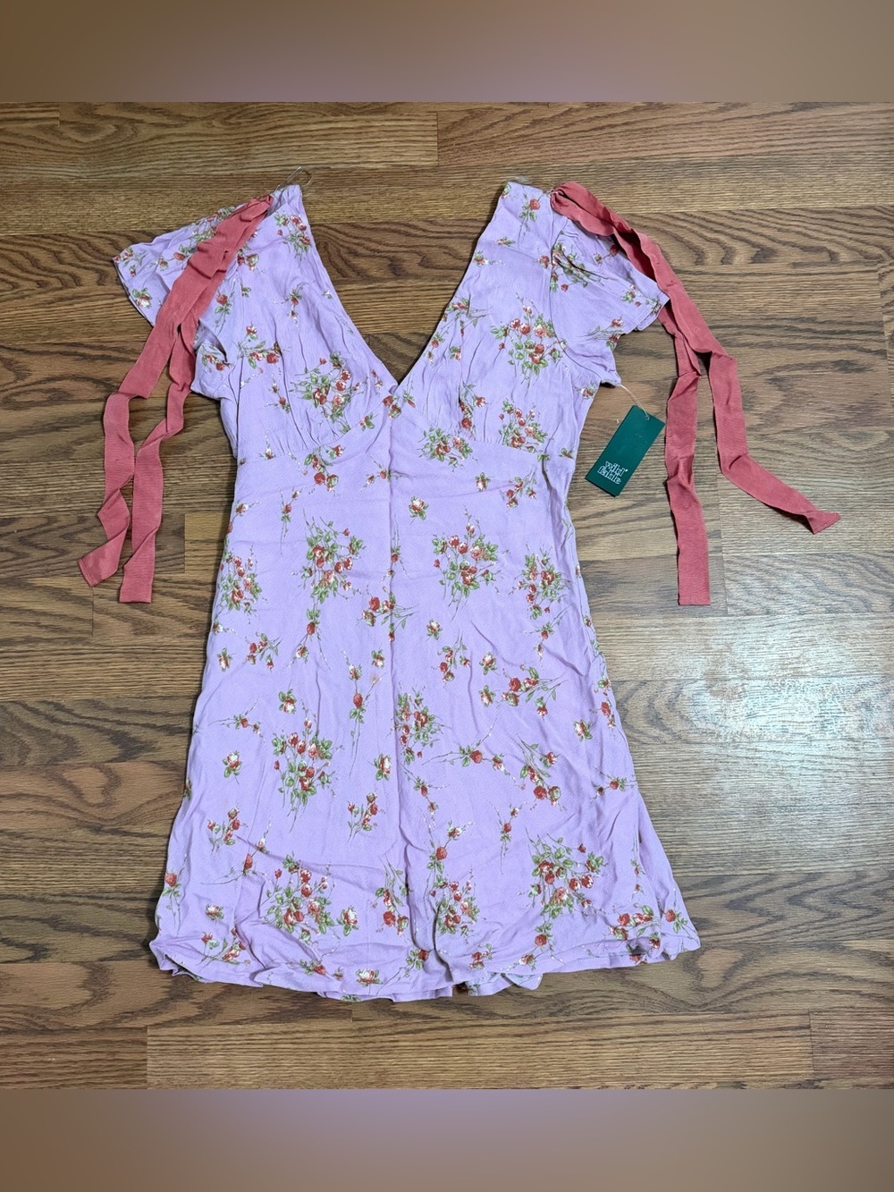 Wild Fable NWT Pink Floral Tie-Strap Babydoll Mini Dress - Picture 3 of 3